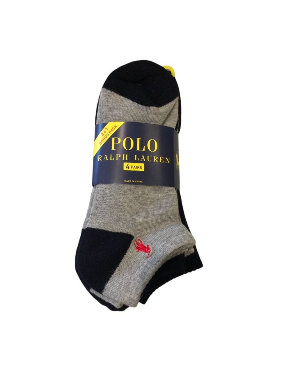 POLO Ralph Lauren Men's Low Cut Socks Set of 4 Gray Black Red Pony